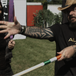 Award-winning Martial Artist Lin Zy laughs as Director Matt Busch attempts to show how it's done.